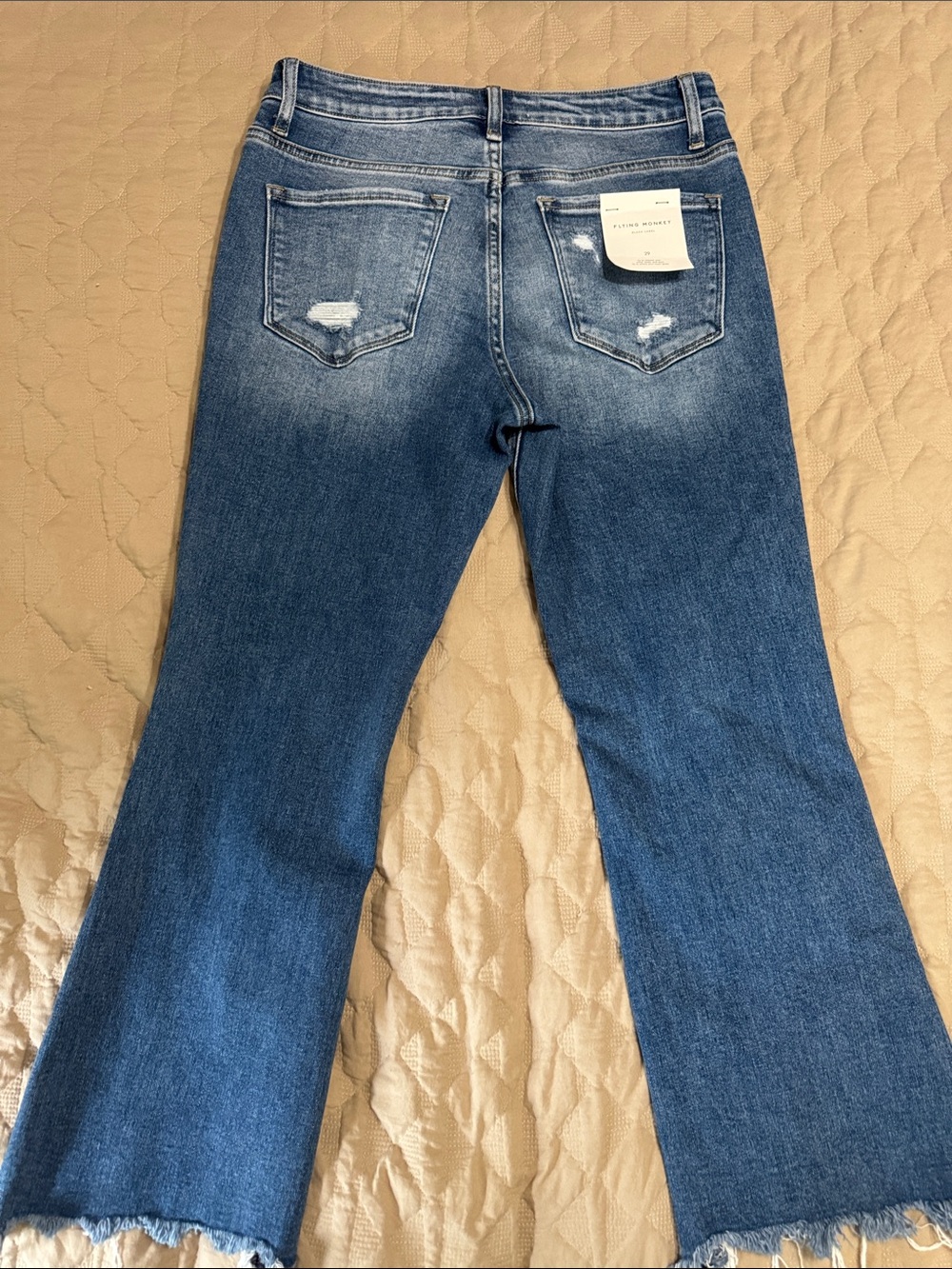 Flying Monkey Denim Blue Washed Distressed Flare Jeans NWT Size 29 - Picture 6 of 8